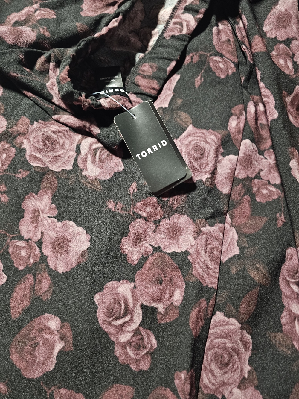 Torrid Black Wide Leg Pants with Dusty Rose Floral Print